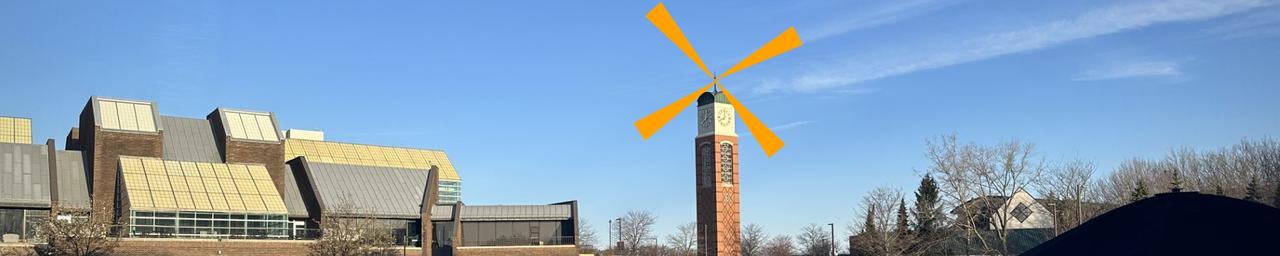 GVSU clocktower looking like a windmill.